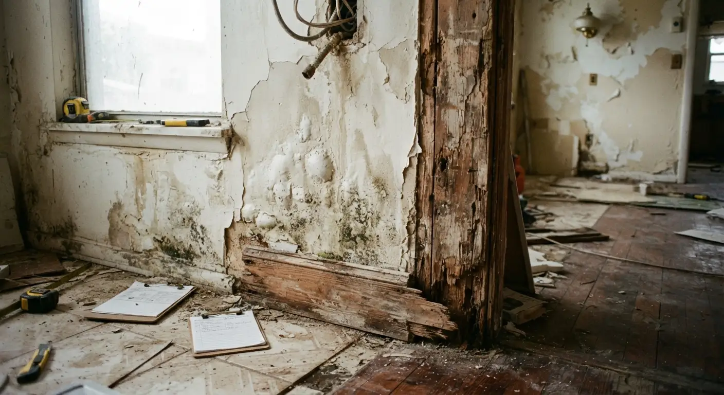 Documentary view showing the initial worn surface condition prior to repair.