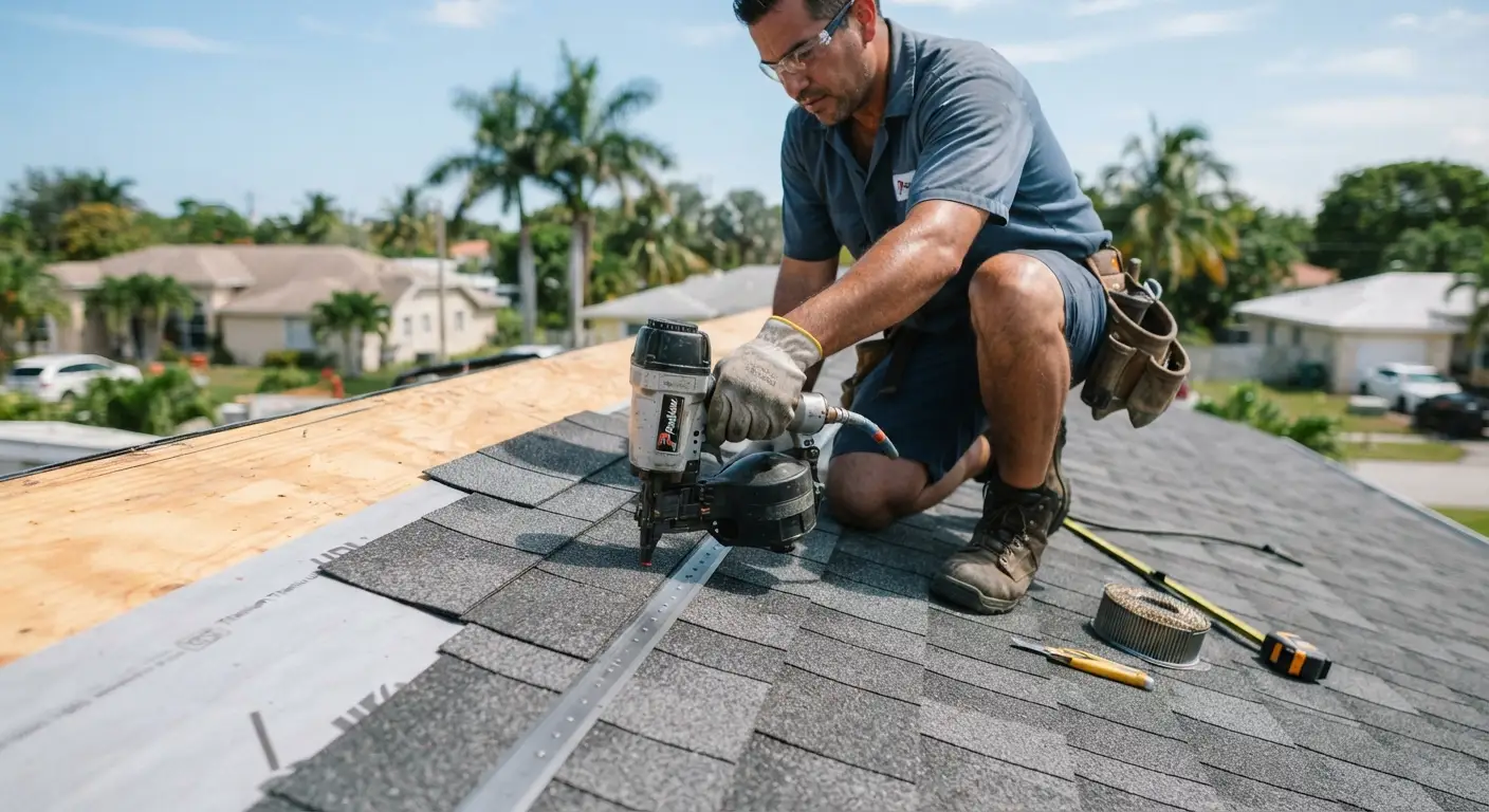 Detailed view of residential roofing installation work in progress.